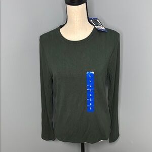 NWT Splendid Women's Green ribbed Long Sleeve Sweater Top Sz L